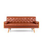 Noble House Marcel Faux Leather Tufted Sofa, Cognac Brown